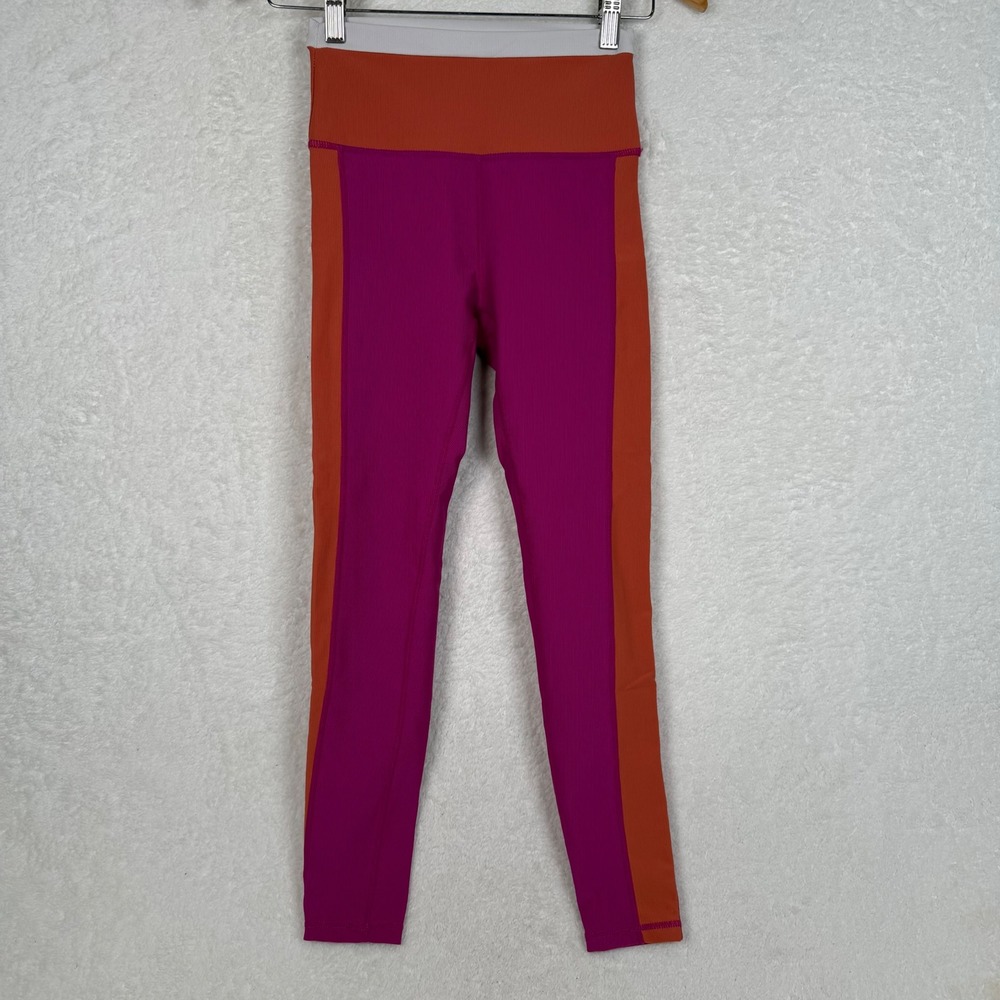 Wilo The Label Leggings Womens XS Magenta Orange Colorblock Ribbed High Waist